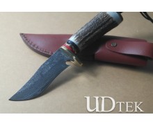 Damascus steel 100% hand made copper head antler handle collection self-defense fixed knife UD05089